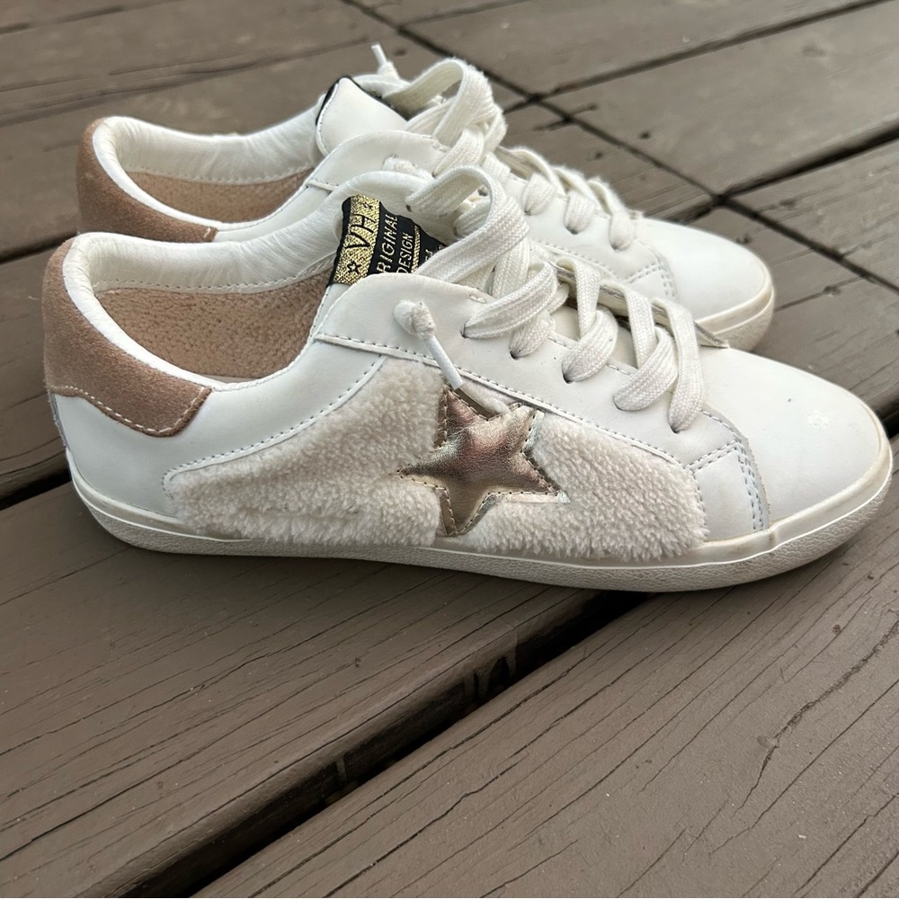Vintage Havana Leather & Fuzzy Faux Fur “Wren” Ivory Cream Sneakers | Size 8 - Picture 5 of 14